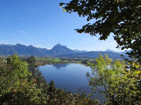 Blick von der Burgruine Hopfen auf den Hopfensee